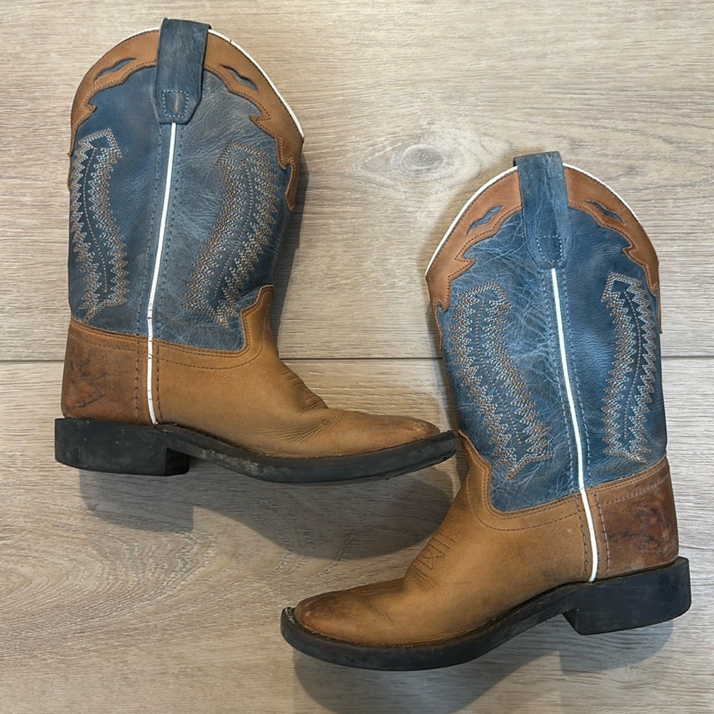 Old West teal and brown leather cowboy boots 4